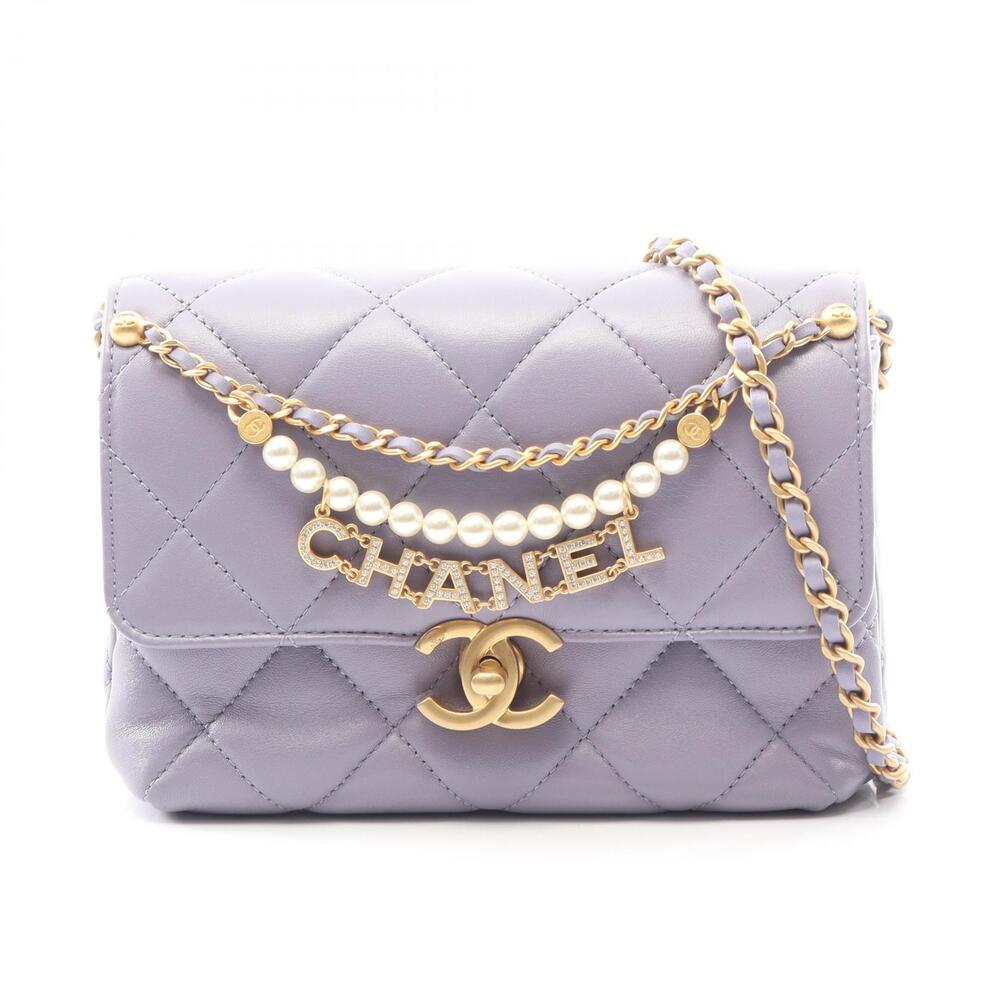 Chanel Matelasse Flap Bag Shoulder Lambskin Sheepskin Leather Purple